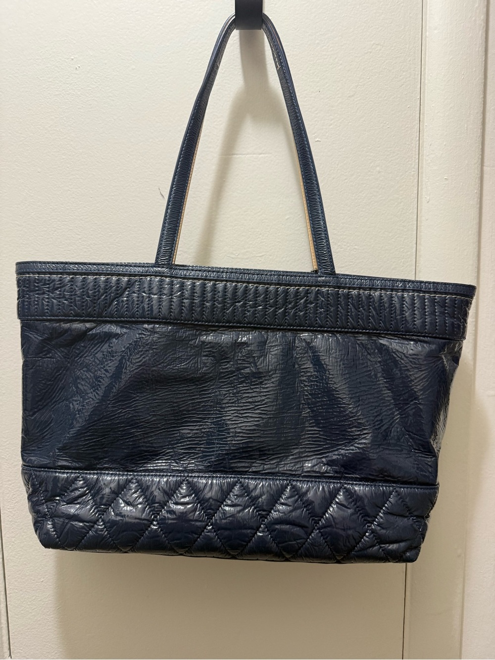 Coach Quilted Navy Patent Leather Tote - Picture 2 of 5